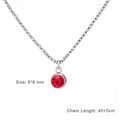 Stainless steel box chain necklace with 6mm red crystal pendant and adjustable length - Steel Color (January - Red)