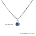 Silver stainless steel necklace with a round blue zircon gemstone pendant for women - Steel Color (September - Dark Blue)