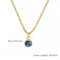 Elegant gold stainless steel necklace with vibrant blue round zircon pendant for women - Gold Color (September - Dark Blue)