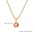 Elegant gold plated stainless steel necklace featuring a round pink crystal pendant - Gold Color (October - Rose Pink)