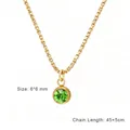 Elegant gold-tone stainless steel necklace featuring a round green zircon stone pendant - Gold Color (August - Light Green)