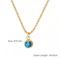 Gold-plated stainless steel necklace with a sparkling round blue zircon pendant for women - Gold Color (December - Blue)