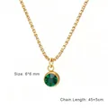 Elegant gold stainless steel necklace featuring a round green crystal gemstone pendant - Gold Color (May - Green)