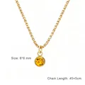 Elegant gold stainless steel necklace with a round yellow zircon energy stone pendant - Gold Color (November - Yellow)