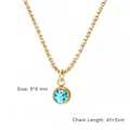 Gold plated stainless steel necklace featuring a round light blue zircon pendant - Gold Color (March - Light Blue)