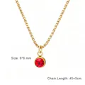 Gold stainless steel necklace with round red zircon pendant and adjustable link chain. - Gold Color (January - Red)