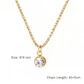 Elegant gold-plated stainless steel necklace with a round sparkling zircon pendant - Gold Color (April - Clear)