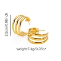 18k gold plated stainless steel triple line hoop earrings with geometric retro design - Three-Layer Parallel Faceted Design (136)