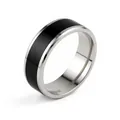 Elegant 6mm 316 stainless steel ring featuring a black enamel inlay and polished silver finish - Size 7 / 6mm Width / Silver Black