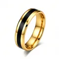 6mm vergoldeter Edelstahlring mit poliertem schwarzem Emaille-Mittelband-Design - Größe 7 / 6mm Breite / Goldschwarz