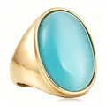 Bague punk vintage en acier inoxydable avec une grande pierre œil de chat bleu clair - Taille 7 / Or-Œil-de-chat Bleu Ciel