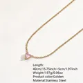 Elegant pink heart-shaped birthstone necklace in golden stainless steel finish, 45cm. - Pink