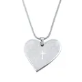 Collier pendentif cœur en acier inoxydable avec croix et prière gravée en allemand - Style Croix Cœur avec le Notre Père en Allemand / Argent