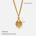 Collier en acier inoxydable doré orné d'un pendentif en forme de cœur avec strass - Style Cœur Goutte d'Eau Doré avec Strass (YHWM-N251202) / 435+50mm (20x11mm) / Or