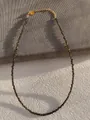 Detail of thin faceted natural stone beaded necklace with gold chain extender - One Size / Smoky Quartz Style (Style 28)
