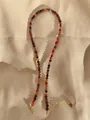 Macro view of bohemian faceted natural stone beaded necklace with gold lobster clasp - One Size / Red Orange Brown Mixed Style (Style 29)