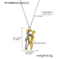 Detailed stainless steel hug pendant necklace with gold and silver finish measurements - Hug Necklace (P1520) / Gold and Silver Two-tone
