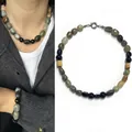 Vintage oil painting style necklace with irregular colored natural stones and bracelet set - One Size / Oil Painting Color Necklace (43cm)