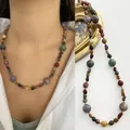 Elegant vintage necklace with colorful irregular natural stones and golden spacer beads - One Size / Round Mix Style Necklace
