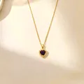 Elegante goldene Herz-Halskette mit lila Edelstein und glitzernden Zirkon-Details - C195 Goldene Halskette mit violettem Herz