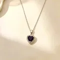 Elegante Halskette aus Titanstahl mit herzförmigem violettem Zirkon-Anhänger an Silberkette - C195 Silberne Halskette mit violettem Herz