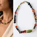 Handmade colorful irregular natural stone beaded necklace with a vintage artistic design - One Size / Retro Leopard Necklace