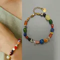 Vintage bohemian irregular colorful natural stone bracelet with gold heart charm - One Size / Five-Color Leopard Bracelet