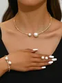 Elegantes Brautschmuck-Set mit Perlen- und Strass-Halskette, Armband und Ohrringen - 1318 Gold 3-teiliges Set