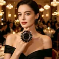Übergroßer schwarzer Sonnenblumen-Ring mit Kristallen für luxuriösen Abendlook - Verstellbar Offen / Hellschwarz