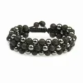 Bracelet tressé à double rang fait main avec pierres de lave et perles d'hématite - BNS-0002 Bracelet tressé à trois rangs en pierre de lave et hématite
