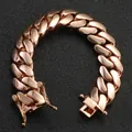 Close-up of polished rose gold Cuban link bracelet for men with a secure box clasp - 22mm x 17.78cm / Rose Gold