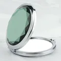 Specchietto da borsa rotondo in metallo con coperchio sfaccettato verde - Specchio Rotondo Diamante Cornice Argento Gemma Verde