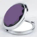 Elegante specchietto da borsa pieghevole in metallo con decorazione a gemma sfaccettata viola - Specchio Rotondo Diamante Cornice Argento Gemma Viola
