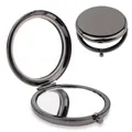 Runder Metall-Klapp-Make-up-Spiegel in elegantem Gunmetal-Grau - Einzigartiges Gunmetal / Einzelartikel (Keine Geschenkbox)