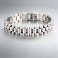 Luxury 12mm polished stainless steel watch-style link bracelet with a secure folding clasp - Classic Watch Band Style / 1.2cm*21cm / Silver