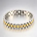 Premium two-tone gold and silver 12mm stainless steel watch-link bracelet jewelry - Classic Watch Band Style / 1.2cm*21cm / Gold & Silver