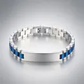 Bracelet professionnel de 12mm en acier inoxydable pour homme avec accents bleus et plaque - Style Bracelet de Montre à Plaque Courbée / 1.2cm*21cm / Bleu & Argent