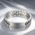 Silver and black 12mm stainless steel watch strap style bracelet with customizable plate for men - Curved Plate Watch Band Style / 1.2cm*21cm / Two-tone Black