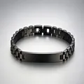 Black stainless steel 12mm men's watch link bracelet with adjustable curved ID plate - Curved Plate Watch Band Style / 1.2cm*21cm / Black