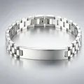 Polished 12mm stainless steel watch link bracelet with ID plate for men - Curved Plate Watch Band Style / 1.2cm*21cm / Silver