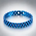 Elegant blue stainless steel men's watch link bracelet, 12mm adjustable metal jewelry - Classic Watch Band Style / 1.2cm*21cm / Blue