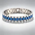 Premium adjustable 12mm stainless steel watch link bracelet for men in silver and blue - Classic Watch Band Style / 1.2cm*21cm / Blue & Silver