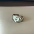 Minimalist pearlescent white enamel heart-shaped adjustable silver ring for women - Pearlescent White Heart Drip Oil Wide Style