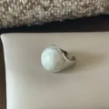 Minimalist pearlescent white dome ring with adjustable silver-tone band for women - White Round Drip Oil Style