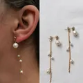 Vintage gold chain long drop earrings with elegant natural freshwater pearls for women - Tassel Freshwater Pearl Earrings / Gold