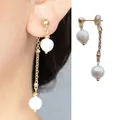 Vintage asymmetrical long drop earrings with freshwater pearls and gold chains for women - Asymmetric Long Tassel Earrings