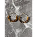 Gold-toned hoop earrings featuring vintage square tiger eye beads and metal spacers - Tiger Eye Hoop Earrings