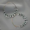 Elegant vintage style gold hoop earrings featuring clear quartz and green beads - Irregular Crystal Stone Hoop Earrings