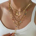 Layered gold heart and sun pendant necklace set with colorful stones - Layered Multi-color Gemstone Heart and Sun Pendant Necklace Set (6589201HB) / Gold
