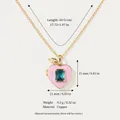 Elegante collar de relicario en forma de corazón rosa melocotón con gema azulada - Estilo Strass (HSNK260416RI)